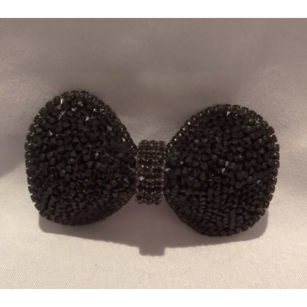 Vintage Black Rhinestone Crystal Bow Hair Clip Barrette